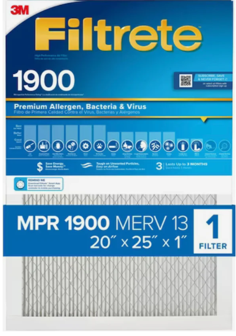 Pair of 3M Filtrete MERV13 20x25x1 replacement filters — 2 filters per pack